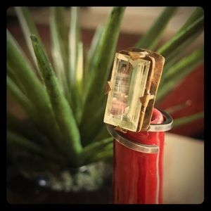 Patina Silver/Brass Ring w/ Beryl (Aquamarine)